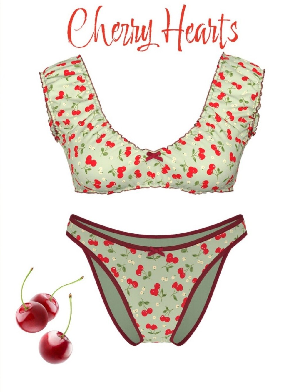 VS PINK by Frankies Cherry Hearts Bikini 2PC Size Medium NWT!♡♡